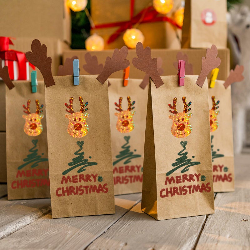 Whaline Christmas Deer Stickers Roll Laser Seal Stickers Cartoon Reindeer Waterproof Self-Adhesive Decals for Envelope Journal Decor Xmas Winter Holiday, 500 Pcs - Image 5